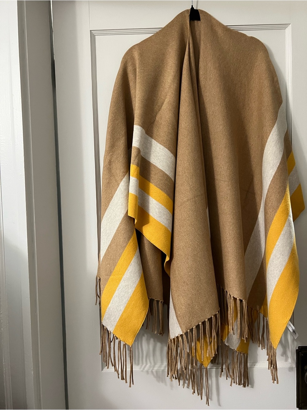 Talbots Camel, Yellow & Ivory Striped Fringe Wrap